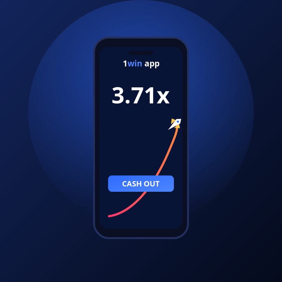 The 1win app running the Aviator crash game with a cash-out button